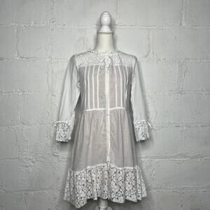 For Love & Lemons Women's White Floral Lace Ruffle Collar Button Dress Sz Small